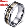 Men's 8mm silver stainless steel ring with black carbon fiber and gold Freemasonry logo - US 6 / Black with Gold