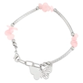 Bracelet vintage argenté avec cristaux roses et pendentif papillon sur fond blanc - Rose (Argent)