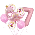 Pink crown dinosaur balloon set with number seven for girl birthday party decor - Pink Crown Dinosaur, Number 7, Sequin Balloon, Latex Balloon