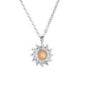 Minimalist silver sun pendant necklace with an orange opal stone in the center - Sun Radiation Texture Opal Style (白K 1109) / Silver
