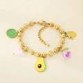 Golden beaded fruit series bracelet with colorful enamel charms like watermelon and avocado - Fruit Theme Gold Beaded Style (KB204434-SXSJ)