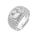 Macro detail of silver adjustable ring with square zircon and pave setting accents - Silver Full Zirconia Wide