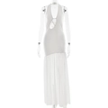Elegante witte halter-maxi-jurk met sexy uitsparingen en transparante mesh-rok - S / Wit