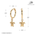 Detailed view of S925 sterling silver golden turtle hoop earrings with size measurements - One Pair / 925 Silver Yellow Gold Plated