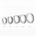 Size comparison of silver hoop earrings with black zircon stones from 5mm to 9mm - Silver-Black Stone-5mm