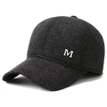 Winter grey wool baseball cap with silver M logo and ear protection for outdoor warmth - Adjustable / Gray