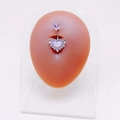 Silver heart-shaped navel ring with iridescent opal wings on silicone mannequin - Heart Wings Navel Ring 1