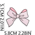 Detail showing pink cherry bow embroidery patch dimensions 5.1cm by 5.8cm on white background - Pink Large Bowknot Style