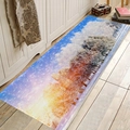Tappeto da corridoio in flanella con foresta innevata per cucina e ingresso casa - 40x60cm / Alba nel Bosco Blu-Viola