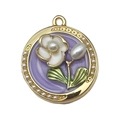 French vintage purple enamel round flower pendant with pearls for DIY jewelry making - Purple Gold-Sprinkled Flower-22098