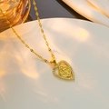 Golden heart pendant necklace with zircon border and embossed Mary pattern on flat chain - Flat Heart Relief (S13)