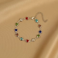 Colorful heart-shaped gemstone bracelet with silver chain and adjustable lobster clasp - Silver Heart Gemstone Bracelet