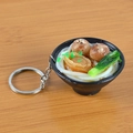 Miniature Japanese ramen bowl keychain with realistic noodles and toppings on wood - Mushroom and Abalone Noodles with Keychain / 5cm x 2cm x 2.5cm