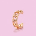 Detail of gold-plated ear cuff with four small flowers and sparkling cubic zirconia stones - Five Petal Flower Style(A2206) / KC Gold
