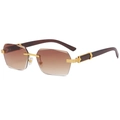 Frameless square sunglasses with brown gradient lenses and luxury wood grain temples - Gold Frame Tea Lens