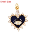 Small gold heart evil eye pendant with blue enamel and zircon inlay on white background - Dark Blue-Small Evil Eye