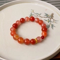 Beaded ceramic bracelet with red agate and gold plated accents in a retro vintage style - 36# Bracelet-Gold-Red (10mm Red Agate)