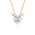 Collana in oro rosa con cuore e corna di cervo e pietra blu danzante centrale - Argento 925 / Zirconia Blu Acquamarina Oro Rosa (FDTD-002)