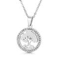 Silver tree of life pendant necklace with sparkling crystal halo and link chain - Silver Tree of Life Pave Pendant(KP39859-K)
