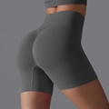 Dark grey high-waisted seamless yoga shorts with scrunch butt lifting compression fabric - Dark Gray