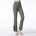 Cross high waist flared yoga pants in grey green with side slit bow tie details - Army Green