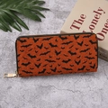 Long Halloween wallet featuring black bat patterns on orange with gold zipper - 128G Vibrant Orange Bat Style