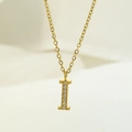 Golden titanium steel letter I necklace with zircon stones on a classic link chain - Letter I / Gold