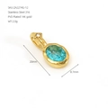 Elegant gold-plated 316 stainless steel oval pendant with blue rhinestone detail - December Lake Blue Rhinestone