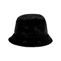 Classic black faux fur bucket hat with thick plush texture for winter warmth - Faux Rabbit Fur Plain Style / Black