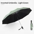 Automatic inverted umbrella in light green color with 10 ribs and LED flashlight handle - 10 Ribs Black Coating Inverted Flashlight Umbrella Light Green