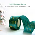 Deep green Christmas ribbon with gold foil Santa and Merry Christmas print 3.2cm - ASD02 Green - Santa Claus / 3.2CM Wide - 10 Yards (Approx. 92CM)
