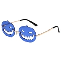Blue pumpkin rimless sunglasses with hollow design and gold metal temples for Halloween - Gold Frame Dark Blue Lens