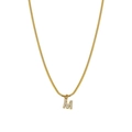Golden titanium snake chain necklace with letter M pendant and sparkling crystals - M