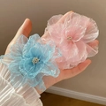 Pinces à cheveux fleurs en tulle bleu et rose avec perles pour un style élégant - Bleu