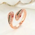 Retro rose gold bypass snake ring with micro-pave green and white cubic zirconia - Style 2 / Rose Gold
