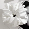 Oversized white satin scrunchie with pleated texture and silky finish for women - White
