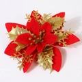 Artificial Christmas poinsettia flower with red petals and sparkling gold glitter edges - Red with Gold