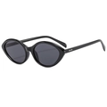 Gafas de sol retro de ojo de gato negras con montura ovalada y remaches de plata - Montura Negra Lentes Gris Negro