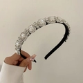 Luxury black headband with large square crystals and sparkling rhinestone clusters - White