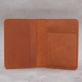 Vintage brown crazy horse leather card holder with minimalist bi-fold design and stitching - 1052 Rust Red
