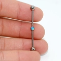 G23 titanium industrial barbell earring with blue opal stone and silver metallic finish - Green Opal (OP05)