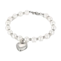 Bracciale corto di perle e perline d'argento con ciondolo a cuore e chiusura a moschettone - Bracciale con Ciondolo a Cuore Argento(KB54746-Z) / Argento