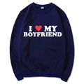 Felpa girocollo blu scuro con stampa I Love My Boyfriend e cuore rosso - S / Blu Navy Slogan