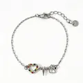 Silver stainless steel bracelet with colorful rhinestone heart and pet paw print charm - Silver Multicolor Zirconia (PD236)