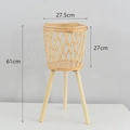 Cesta de bambú para plantas con tres patas de madera clara, 61cm de altura, estilo nórdico - Grande