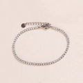 Elegant silver stainless steel tennis bracelet with sparkling zircon stones and lobster clasp - Adjustable / White Gold