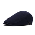 Classic navy blue linen newsboy cap with adjustable bronze buckle and knit texture - Blue