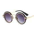 Retro round punk sunglasses with black-gold frame and purple gradient lenses - Black Frame Gradient Gray Lens