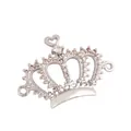 Silver crown heart connector with white cubic zirconia for DIY jewelry making - M588985-White Gold