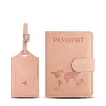 Pink PU leather passport holder and luggage tag set with RFID blocking travel protection - Magnetic Pink Travel Set / Pink